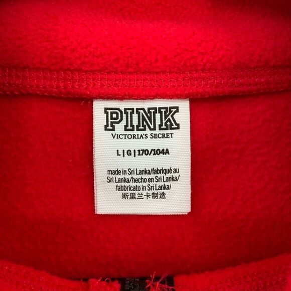 Pink Victoria’s Secret 1/4 zip Fleece Pullover Sweatshirt Red Large - Picture 2 of 7